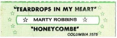 Robbins, Marty / Teardrops In My Heart (1981) / Columbia 2575 (Jukebox Title Strip)