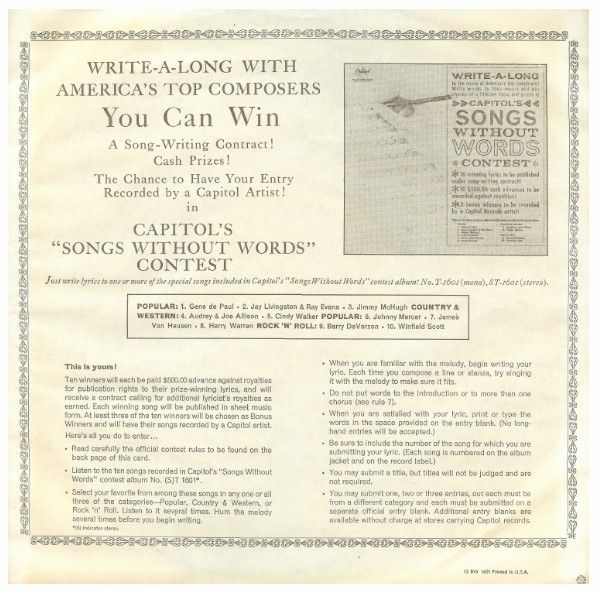 Capitol / Capitol&#39;s Songs Without Words Contest (1961)