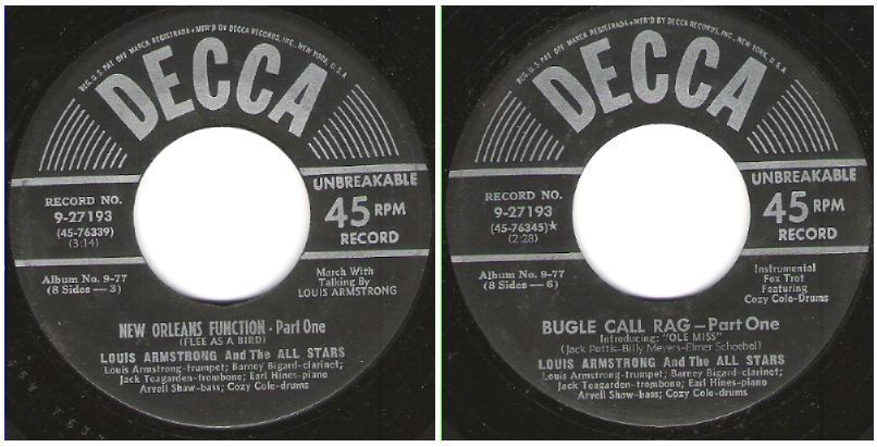Armstrong, Louis / New Orleans Function - Part One (1950) / Decca 9-27193 (Single, 7" Vinyl)