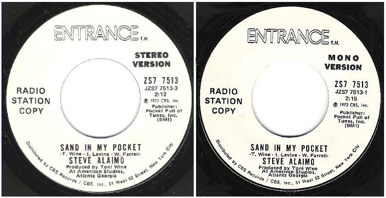Alaimo, Steve / Sand In My Pocket (1972) / Entrance ZS7 7513 (Single, 7" Vinyl) / Promo