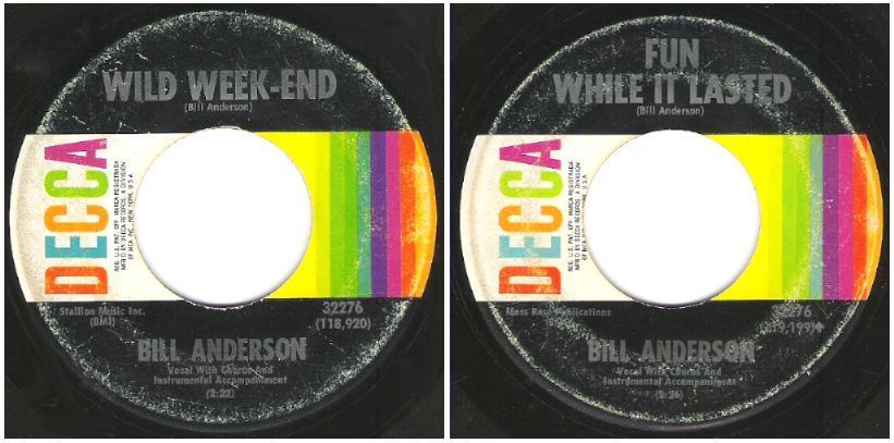 Anderson, Bill / Wild Week-End (1968) / Decca 32276 (Single, 7" Vinyl)