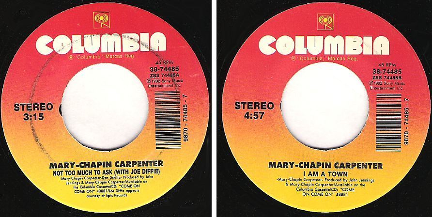 Carpenter, Mary Chapin (+ Joe Diffie) / Not Too Much to Ask (1992) / Columbia 38-74485 (Single, 7" Vinyl)