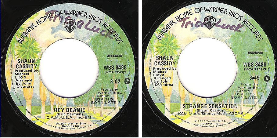 Cassidy, Shaun / Hey Deanie (1977) / Warner Bros. WBS-8488 (Single, 7" Vinyl)