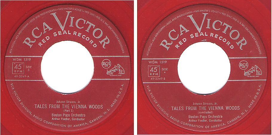 Boston Pops Orchestra (+ Arthur Fiedler) / Tales From the Vienna Woods / RCA Victor (Red Seal) 49-3249 (Single, 7" Red Vinyl)
