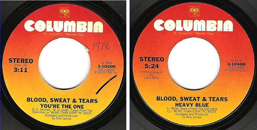 Blood, Sweat + Tears / You're the One (1976) / Columbia 3-10400 (Single, 7" Vinyl)