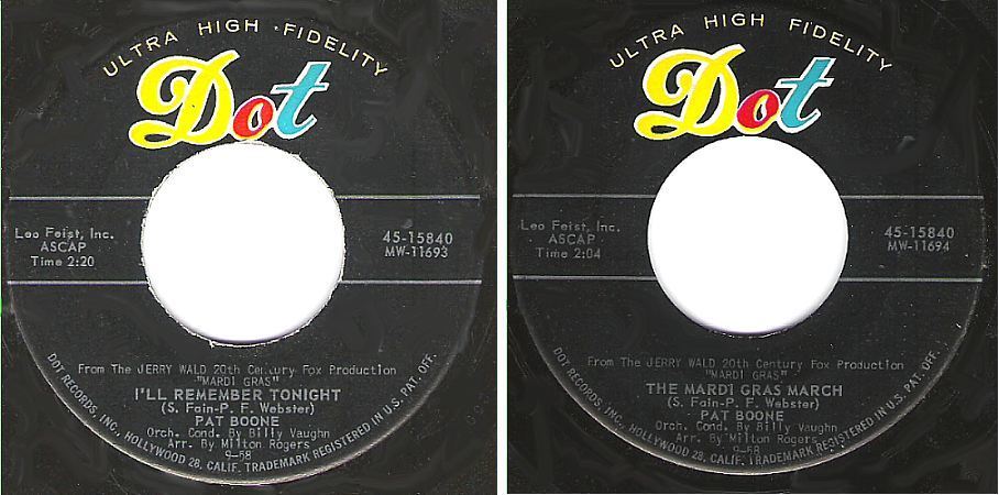 Boone, Pat / I'll Remember Tonight (1958) / Dot 45-15840 (Single, 7" Vinyl)