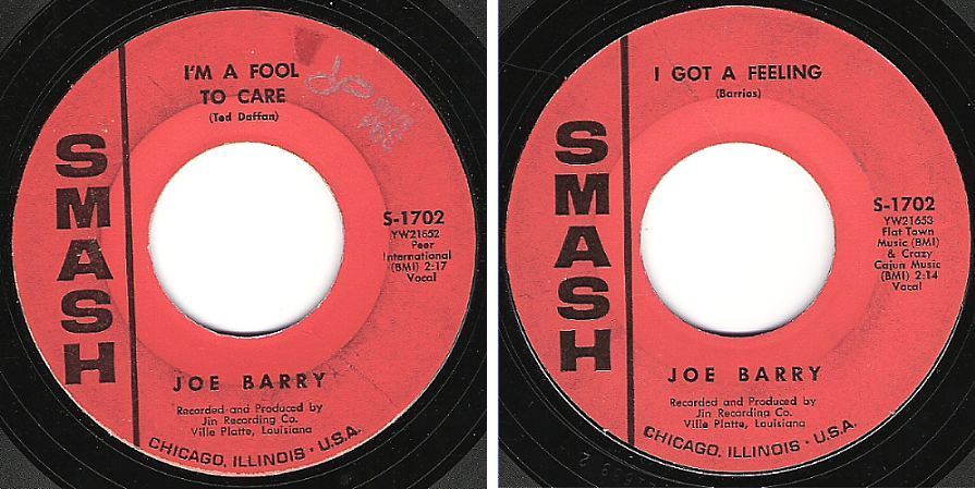 Barry, Joe / I'm a Fool To Care (1961) / Smash S-1702 (Single, 7" Vinyl)
