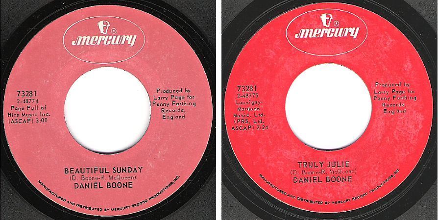 Boone, Daniel / Beautiful Sunday (1972) / Mercury 73281 (Single, 7" Vinyl)