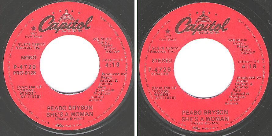 Bryson, Peabo / She's a Woman (1978) / Capitol P-4729 (Single, 7" Vinyl) / Promo