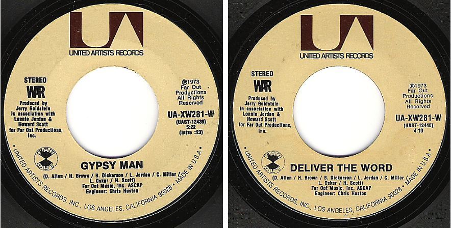 War / Gypsy Man (1973) / United Artists UA-XW281-W (Single, 7&quot; Vinyl)