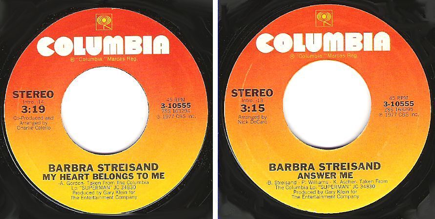 Streisand, Barbra / My Heart Belongs To Me (1977) / Columbia 3-10555 (Single, 7" Vinyl)