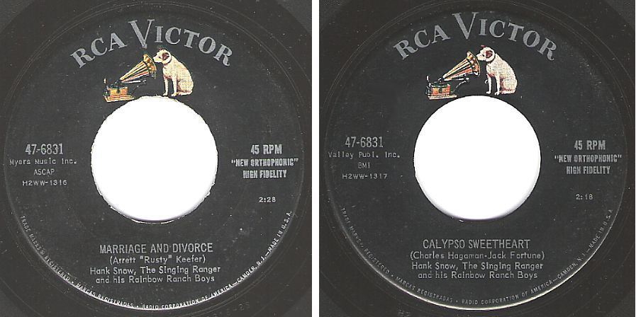 Snow, Hank / Marriage and Divorce (1957) / RCA Victor 47-6831 (Single, 7&quot; Vinyl)