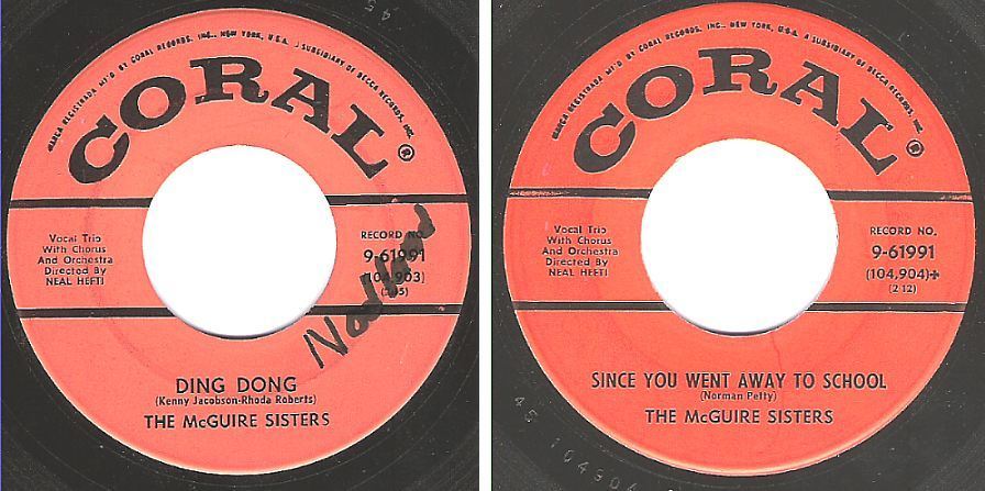 McGuire Sisters, The / Ding Dong (1958) / Coral 9-61991 (Single, 7" Vinyl)