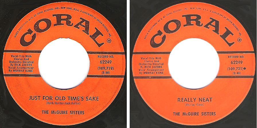 McGuire Sisters, The / Just For Old Time's Sake (1961) / Coral 9-62249 (Single, 7" Vinyl)