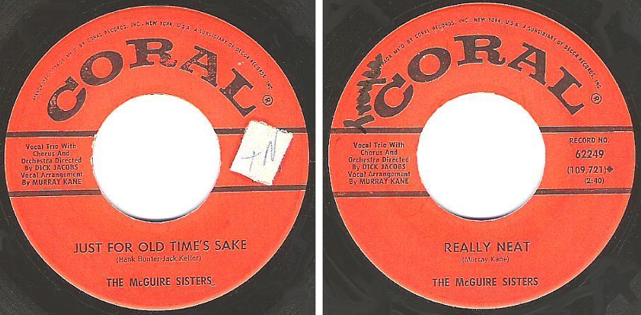 McGuire Sisters, The / Just For Old Time's Sake (1961) / Coral 9-62249 (Single, 7" Vinyl)