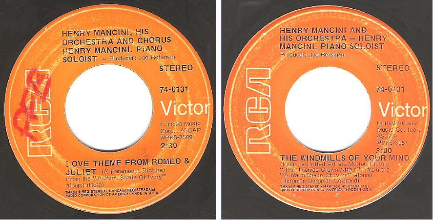 Mancini, Henry / Love Theme from Romeo + Juliet (1969) / RCA Victor 74-0131 (Single, 7&quot; Vinyl)