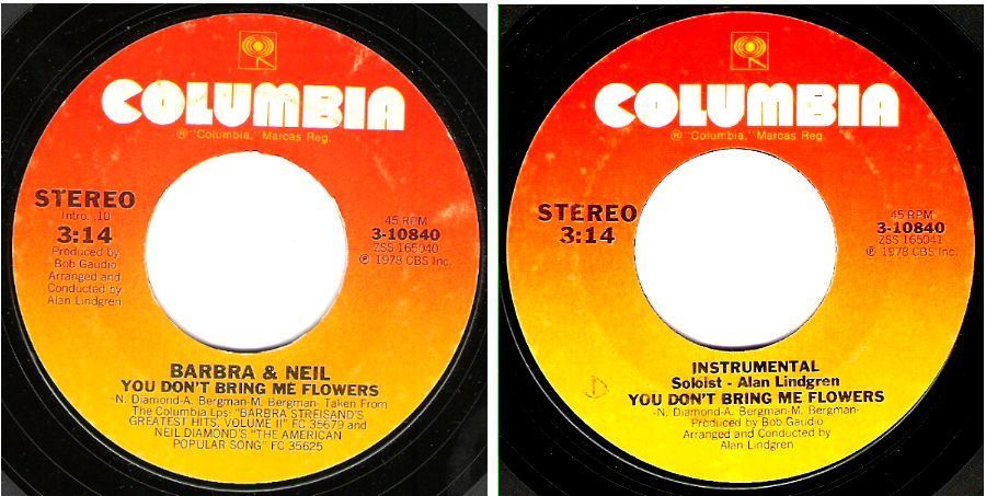 Streisand, Barbra (+ Neil Diamond) / You Don't Bring Me Flowers (1978) / Columbia 3-10840 (Single, 7" Vinyl)