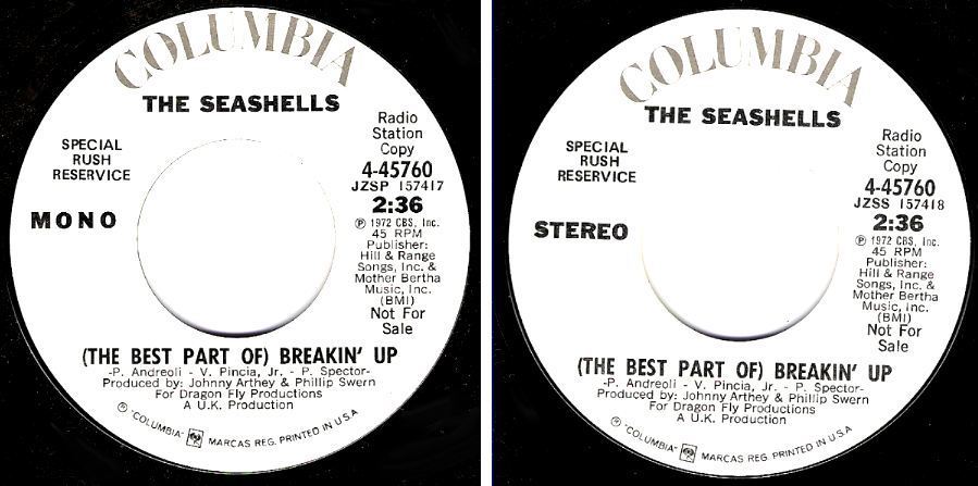 Seashells, The / (The Best Part of) Breakin' Up (1972) / Columbia 4-45760 (Single, 7" Vinyl) / Promo