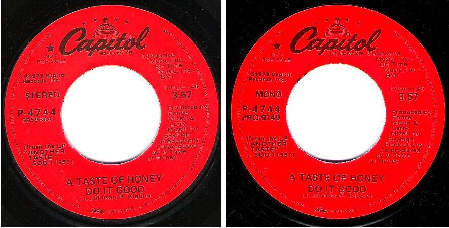Taste of Honey, A / Do It Good (1979) / Capitol P-4744 (Single, 7" Vinyl) / Promo