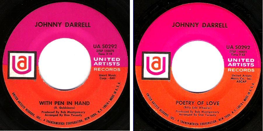 Darrell, Johnny / With Pen In Hand (1968) / United Artists UA 50292 (Single, 7" Vinyl)