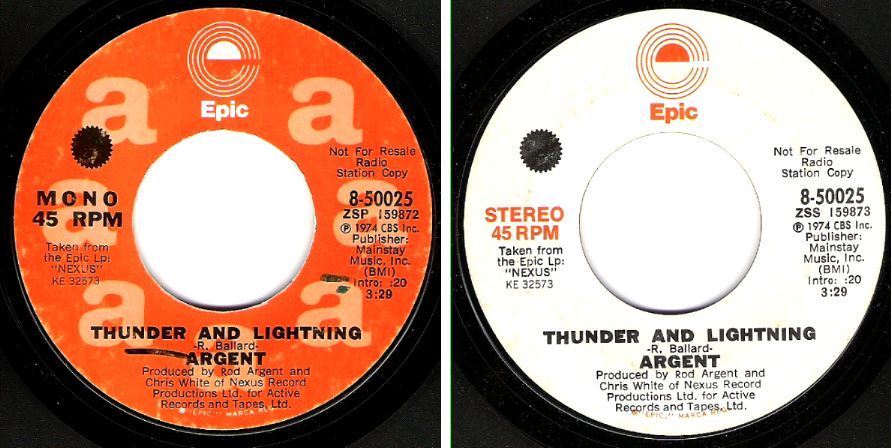 Argent / Thunder and Lightning (1974) / Epic 8-50025 (Single, 7" Vinyl) / Promo