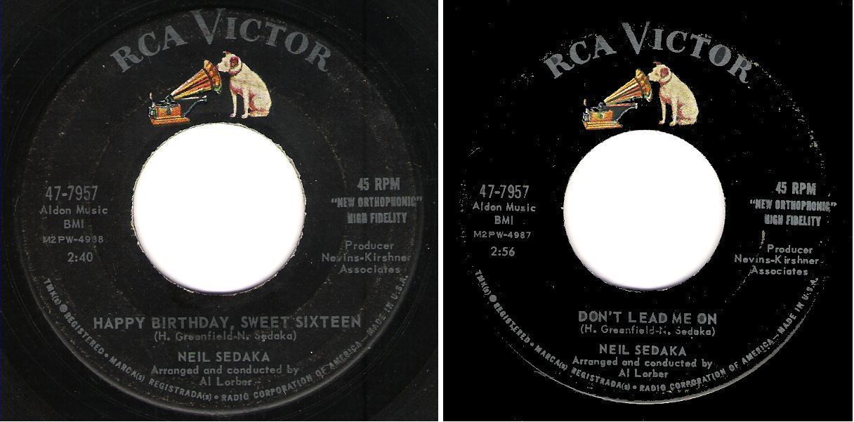 Sedaka, Neil / Happy Birthday, Sweet Sixteen (1961) / RCA Victor 47-7957 (Single, 7" Vinyl)