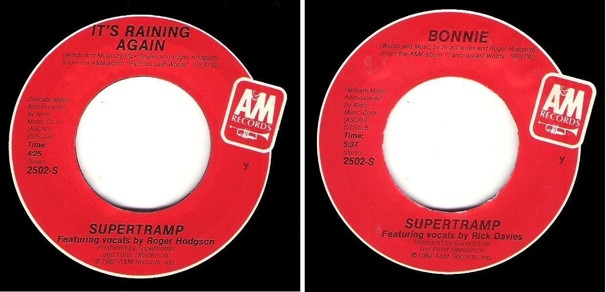 Supertramp / It's Raining Again (1982) / A+M 2502-S (Single, 7" Vinyl)