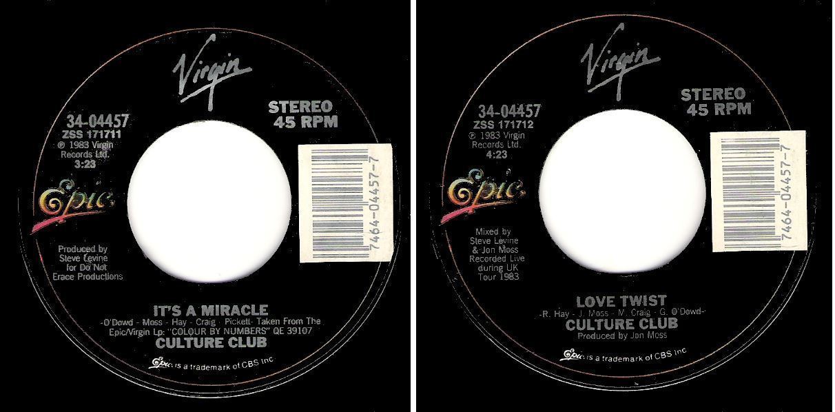 Culture Club / It's a Miracle (1984) / Virgin (Epic) 34-04457 (Single, 7" Vinyl)
