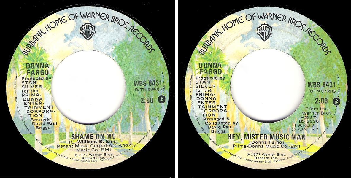 Fargo, Donna / Shame On Me (1977) / Warner Bros. WBS-8431 (Single, 7" Vinyl)