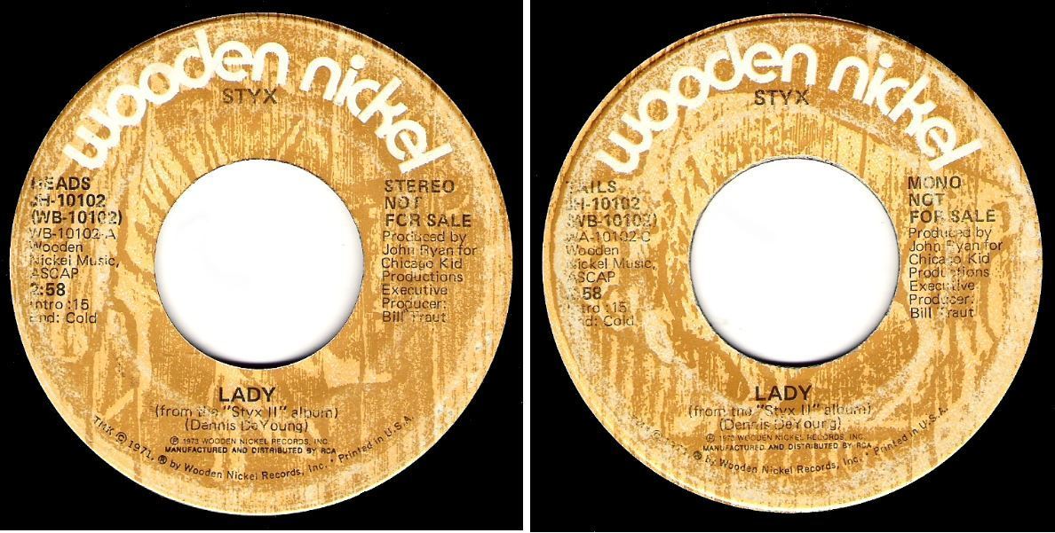 Styx / Lady (1973) / Wooden Nickel JH-10102 (Single, 7" Vinyl)