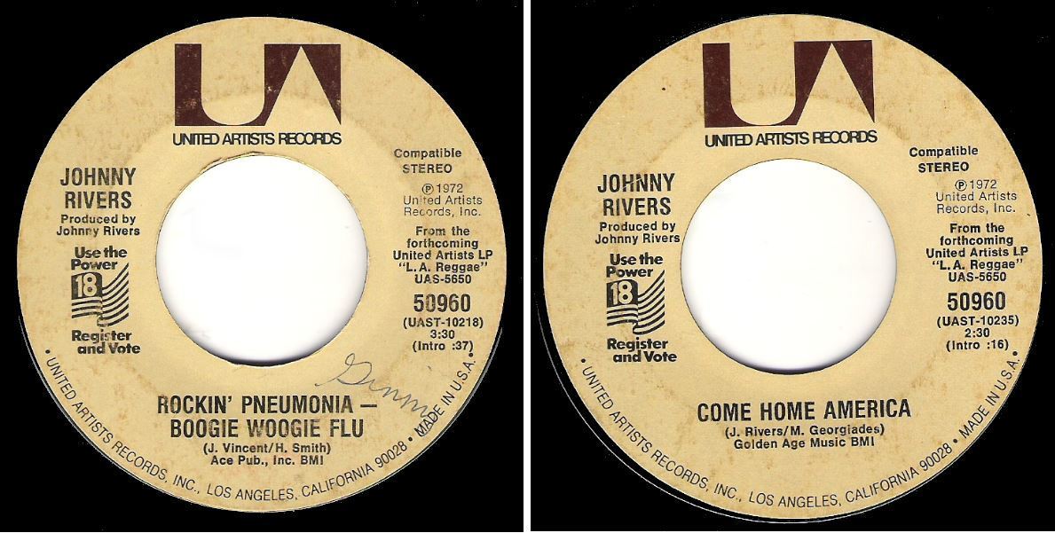 Rivers, Johnny / Rockin' Pneumonia - Boogie Woogie Flu (1972) / United Artists 50960 (Single, 7" Vinyl)