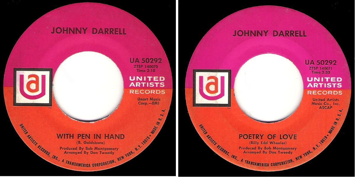 Darrell, Johnny / With Pen In Hand (1968) / United Artists UA-50292 (Single, 7" Vinyl)