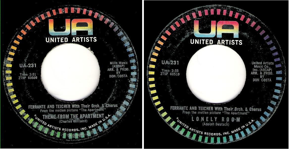 Ferrante + Teicher / Theme From The Apartment (1960) / United Artists UA-231 (Single, 7" Vinyl)