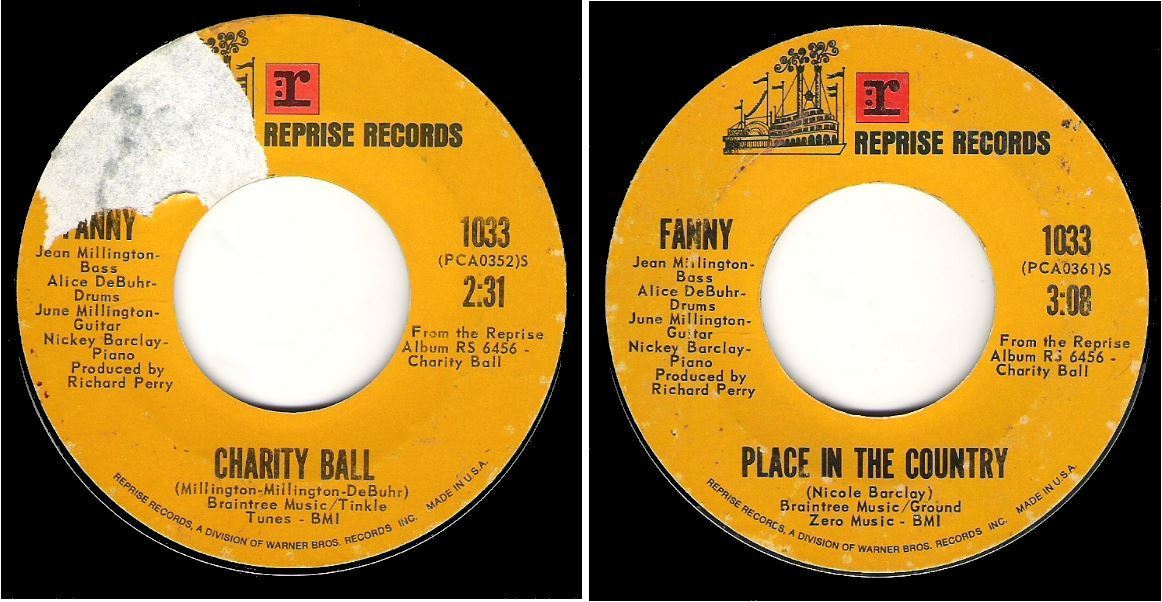 Fanny / Charity Ball (1971) / Reprise 1033 (Single, 7" Vinyl)
