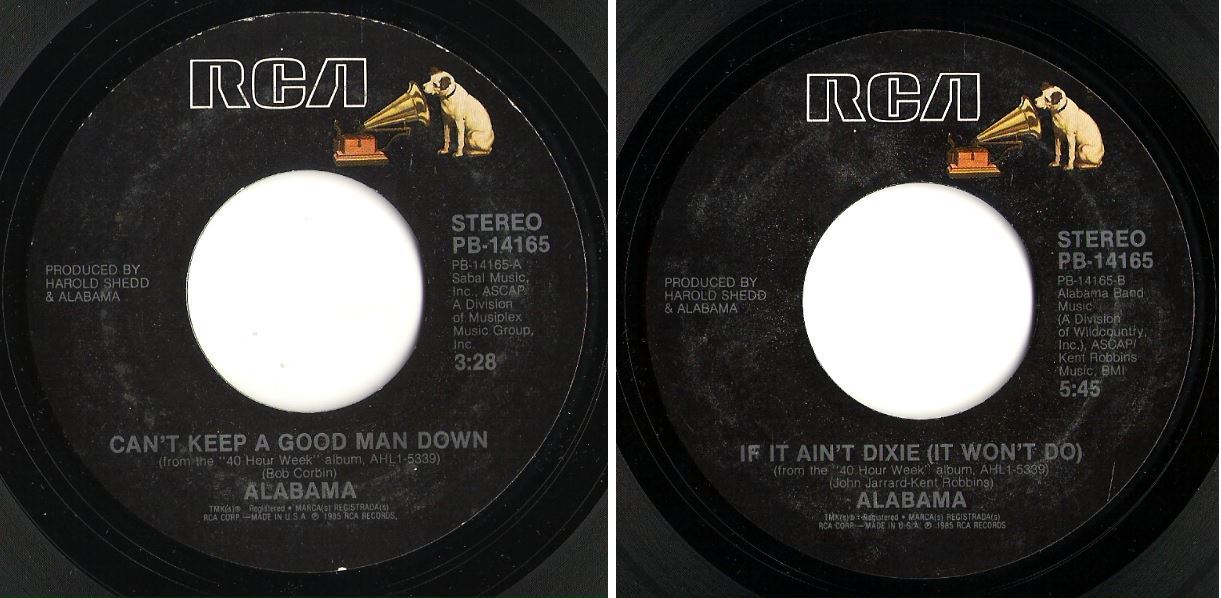 Alabama / Can't Keep a Good Man Down (1985) / RCA PB-14165 (Single, 7" Vinyl)