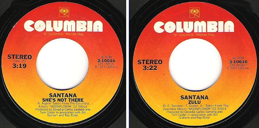 Santana / She's Not There (1977) / Columbia 3-10616 (Single, 7" Vinyl)