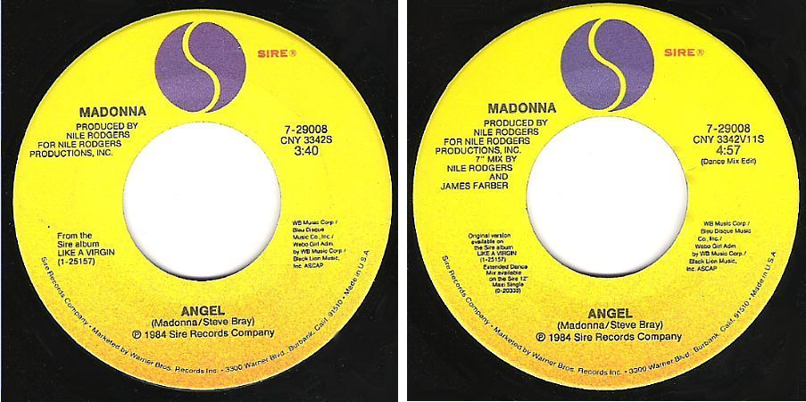 Madonna / Angel (1984) / Sire 7-29008 (Single, 7" Vinyl)