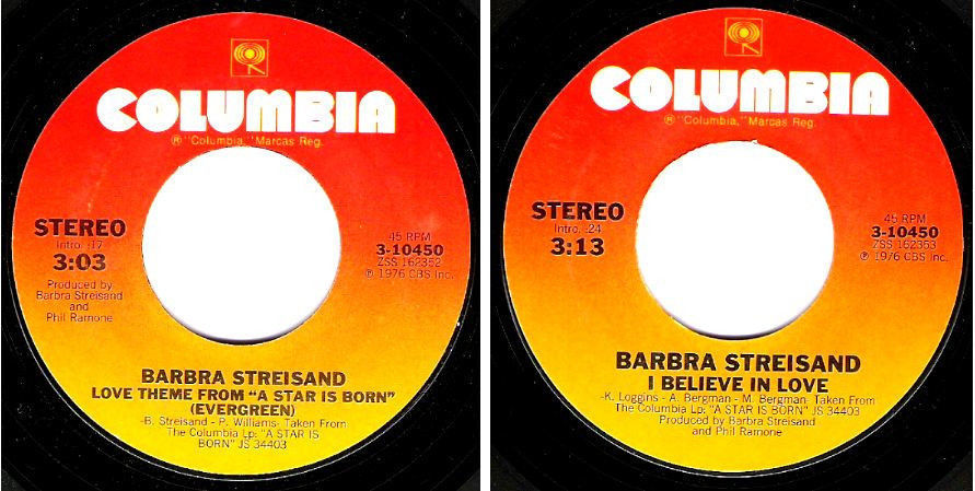 Streisand, Barbra / Love Theme from "A Star is Born" (Evergreen) (1976) / Columbia 3-10450 (Single, 7" Vinyl)