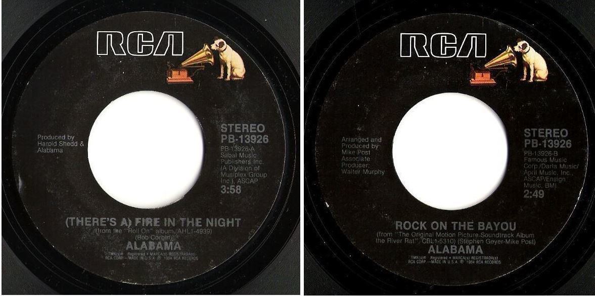 Alabama / (There's a) Fire in the Night (1984) / RCA PB-13926 (Single, 7" Vinyl)