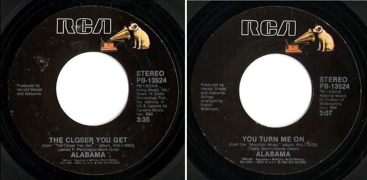 Alabama / The Closer You Get (1983) / RCA PB-13524 (Single, 7" Vinyl)
