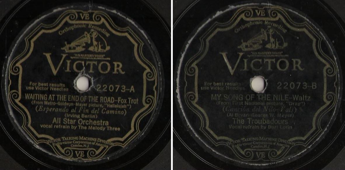 All Star Orchestra / Waiting At the End of the Road (1929) / Victor 22073 (Single, 10" Shellac)