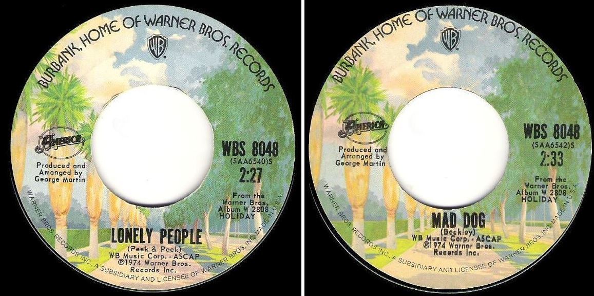 America / Lonely People (1974) / Warner Bros. WBS-8048 (Single, 7" Vinyl)