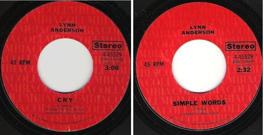 Anderson, Lynn / Cry (1972) / Columbia 4-45529 (Single, 7" Vinyl)