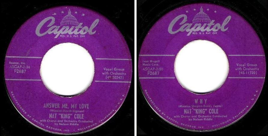Cole, Nat King / Answer Me, My Love (1953) / Capitol F2687 (Single, 7" Vinyl)