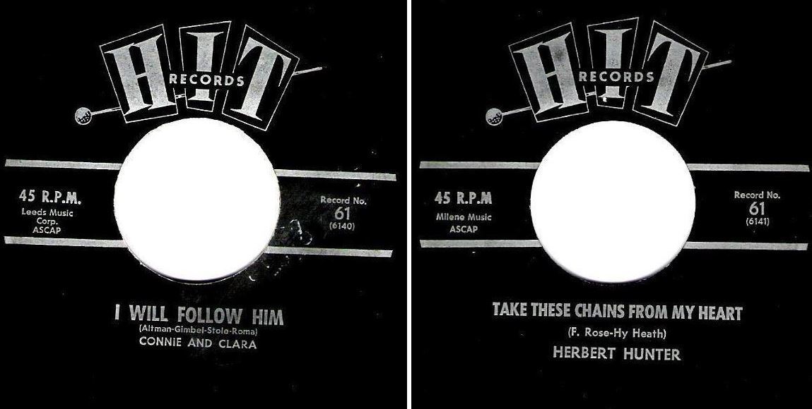 Connie and Clara / I Will Follow Him (1963) / Hit Records 61 (Single, 7" Vinyl)
