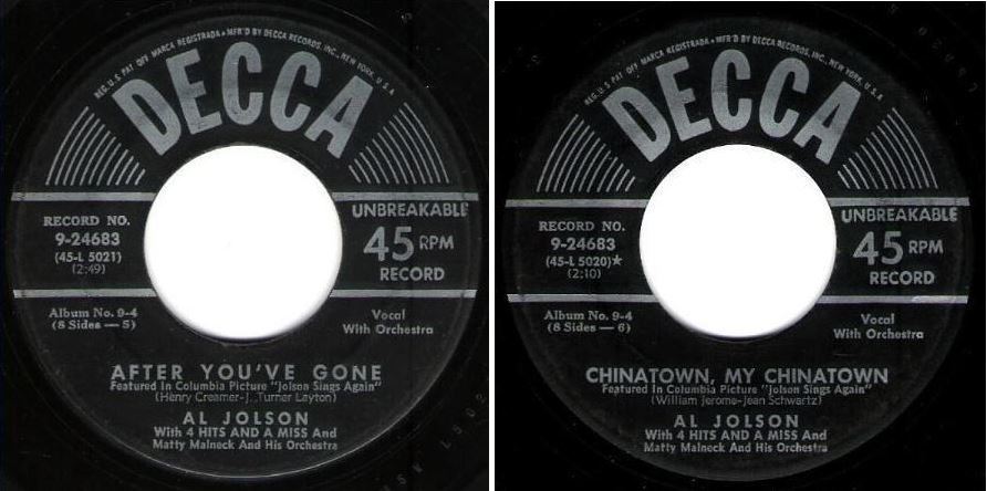 Jolson, Al / After You&#39;ve Gone (1950) / Decca 9-24683 (Single, 7&quot; Vinyl)