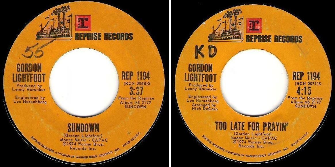 Lightfoot, Gordon / Sundown (1974) / Reprise REP-1194 (Single, 7&quot; Vinyl)