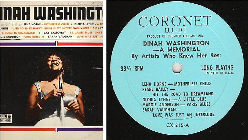 Various Artists / Dinah Washington - A Memorial - By Artists Who Knew Her Best (1967) / Coronet CX-215