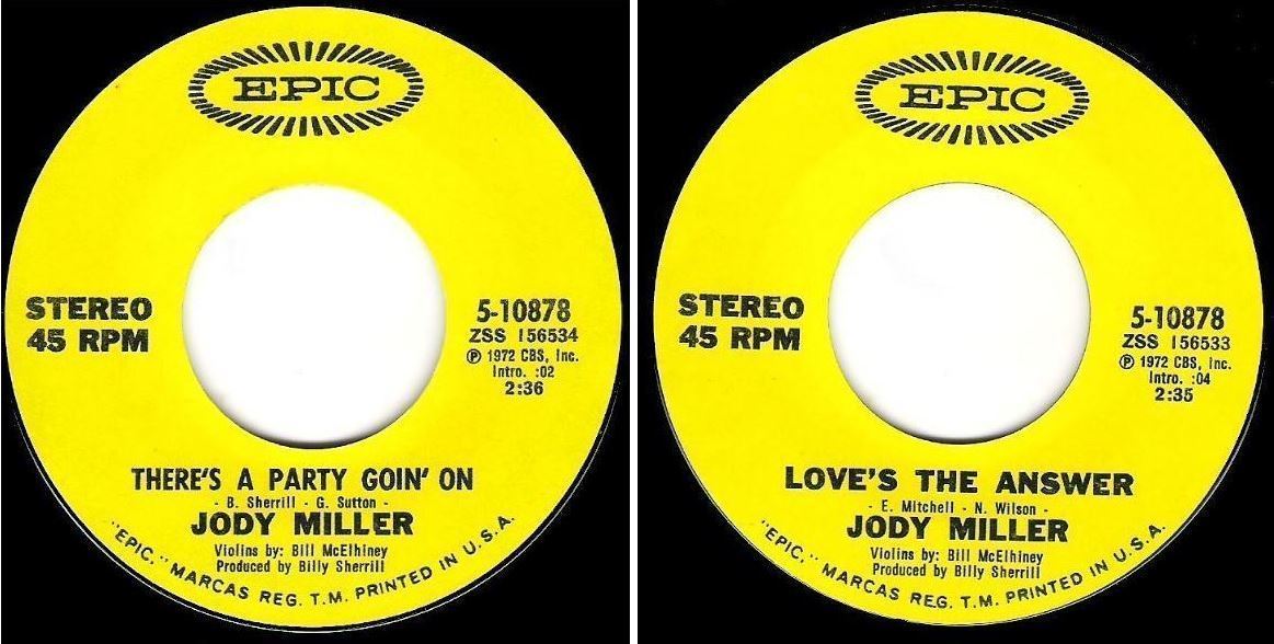 Miller, Jody / There&#39;s a Party Goin&#39; On (1972) / Epic 5-10878 (Single, 7&quot; Vinyl)