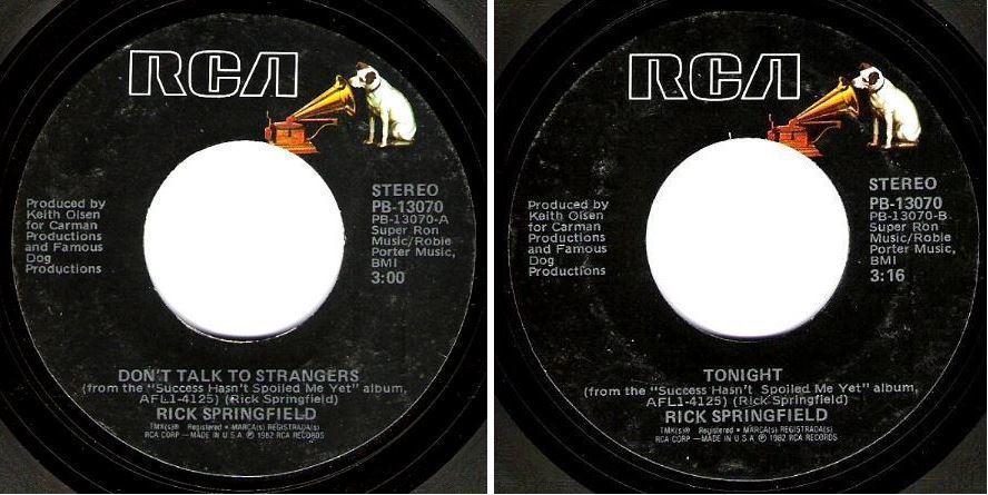 Springfield, Rick / Don&#39;t Talk to Strangers (1982) / RCA PB-13070 (Single, 7&quot; Vinyl)